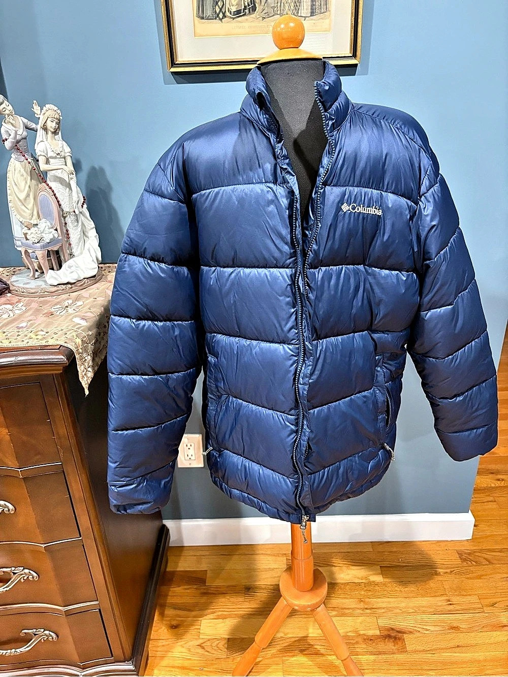 Columbia Puffect Winter Puffer Jacket Men's Blue Puffer Size Large